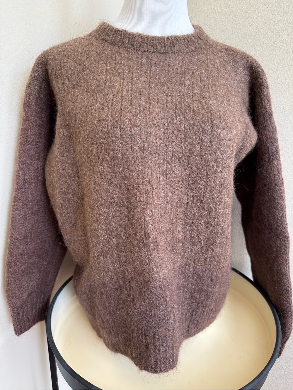 Vintage Cozy Women's Brown hand knit wool Crewneck Sweater